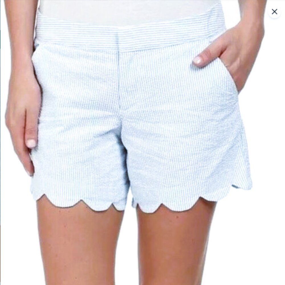 Lilly Pulitzer Buttercup Shorts Blue and White Thin Striped‎ Seersucker Size 0